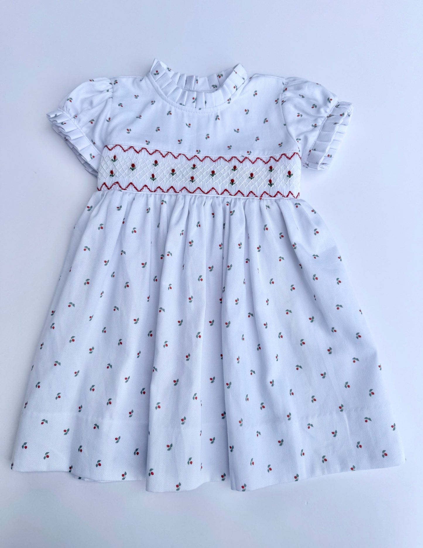 F14-25-1 White and Red Flower Smocked Dress