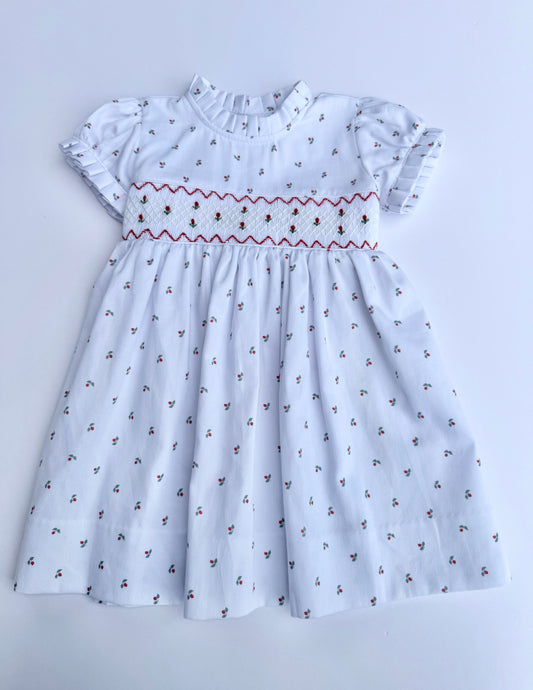 F14-25-1 White and Red Flower Smocked Dress