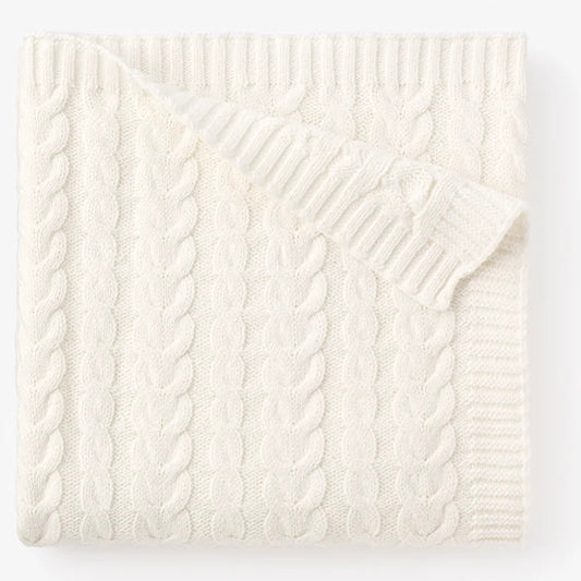 Whisper White Horseshoe Cable Knit Baby Blanket
