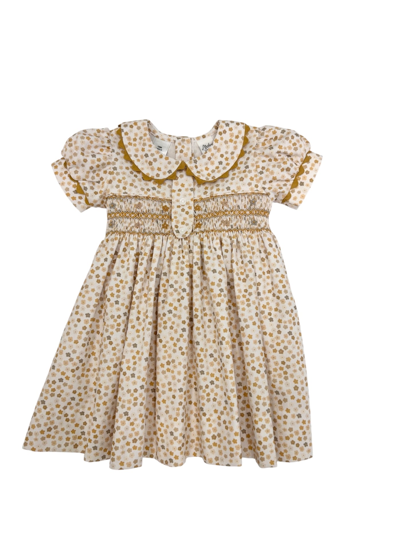Mustards Calico Print Smocked Dress