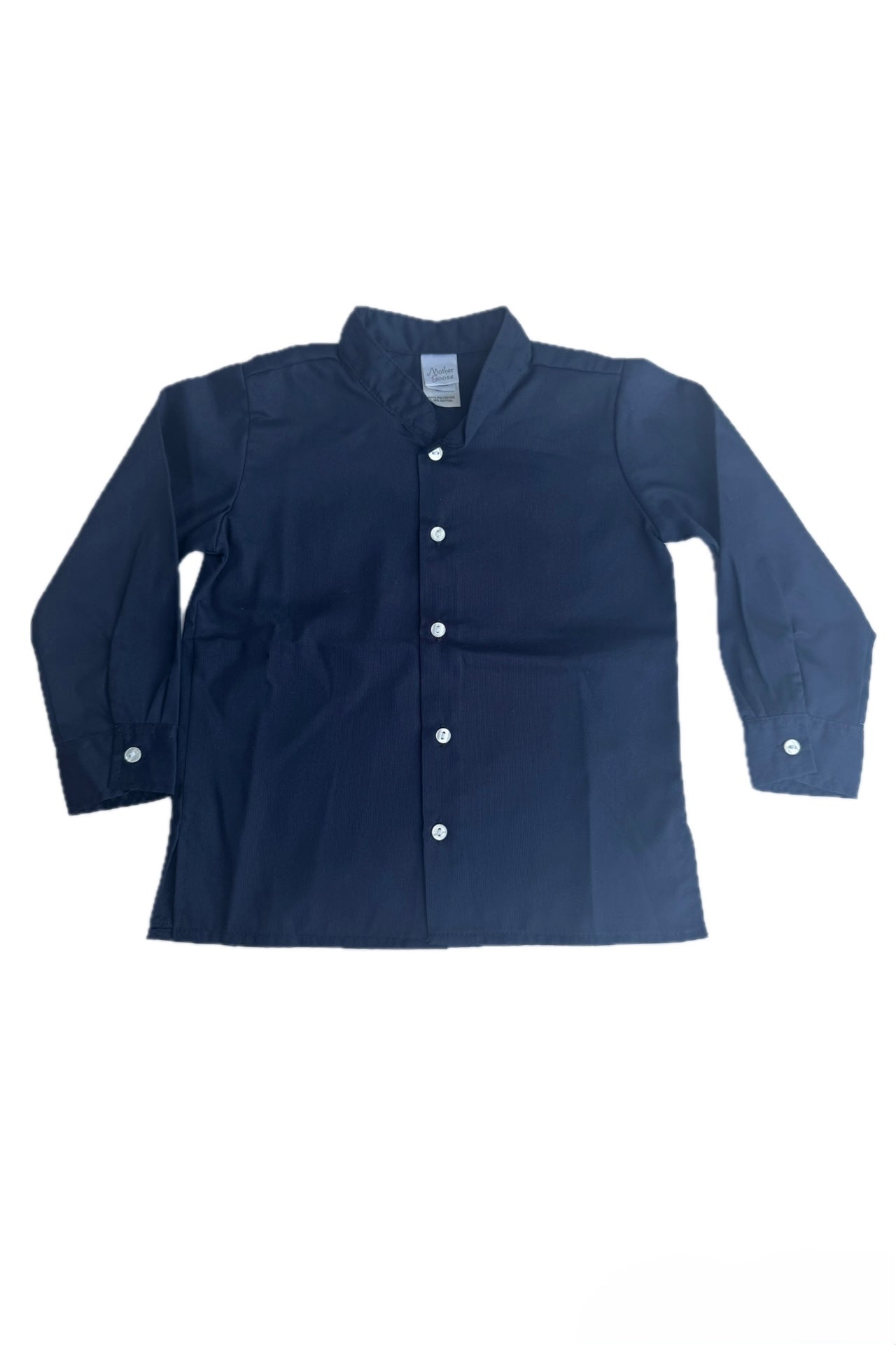 Navy Pique Mandarin Collar Button Down