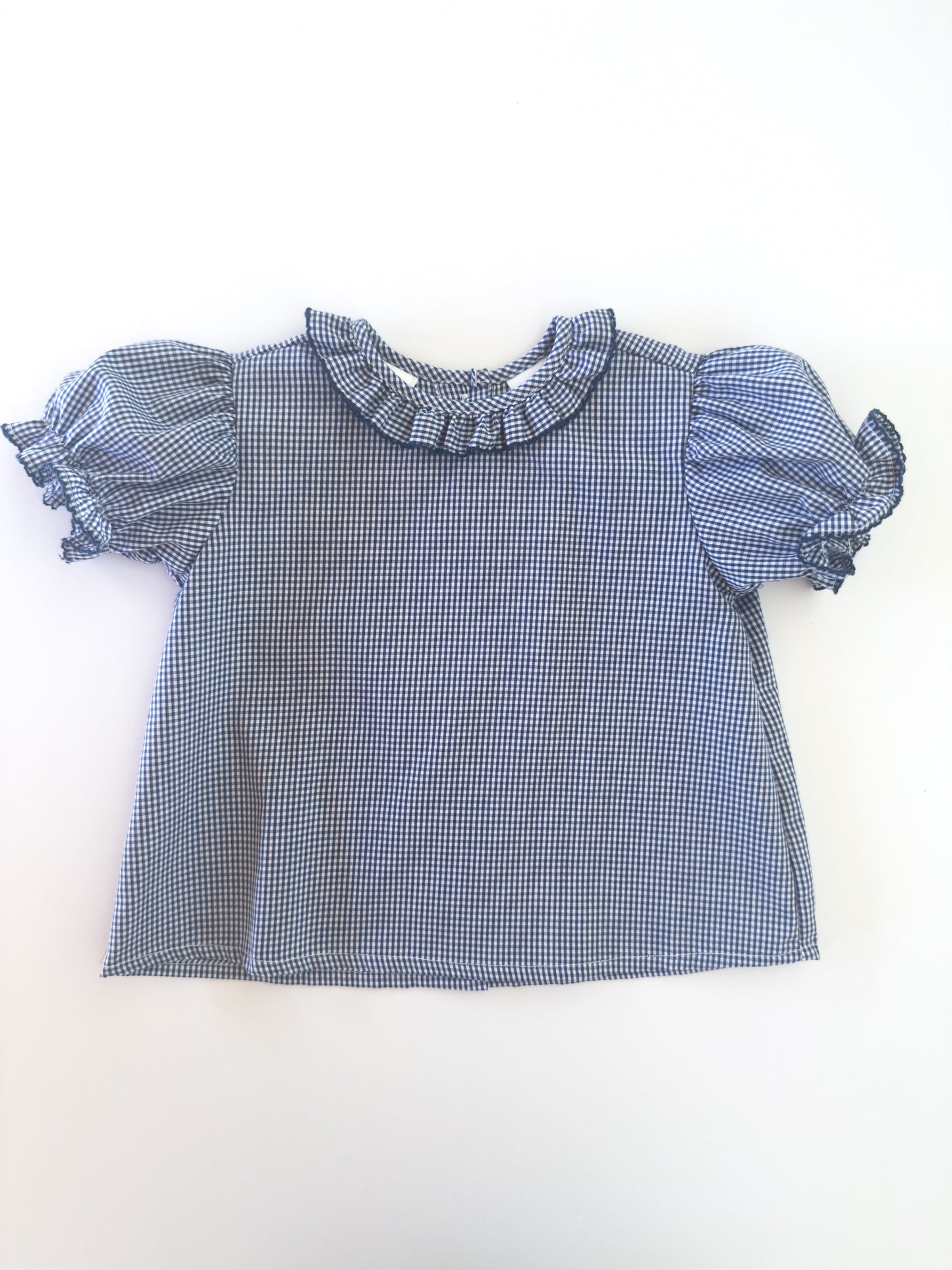 Blue Gingham Ruffle Button Blouse