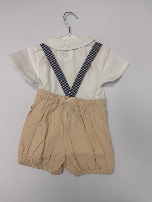 40402 Beige Navy Dungaree Set 36M