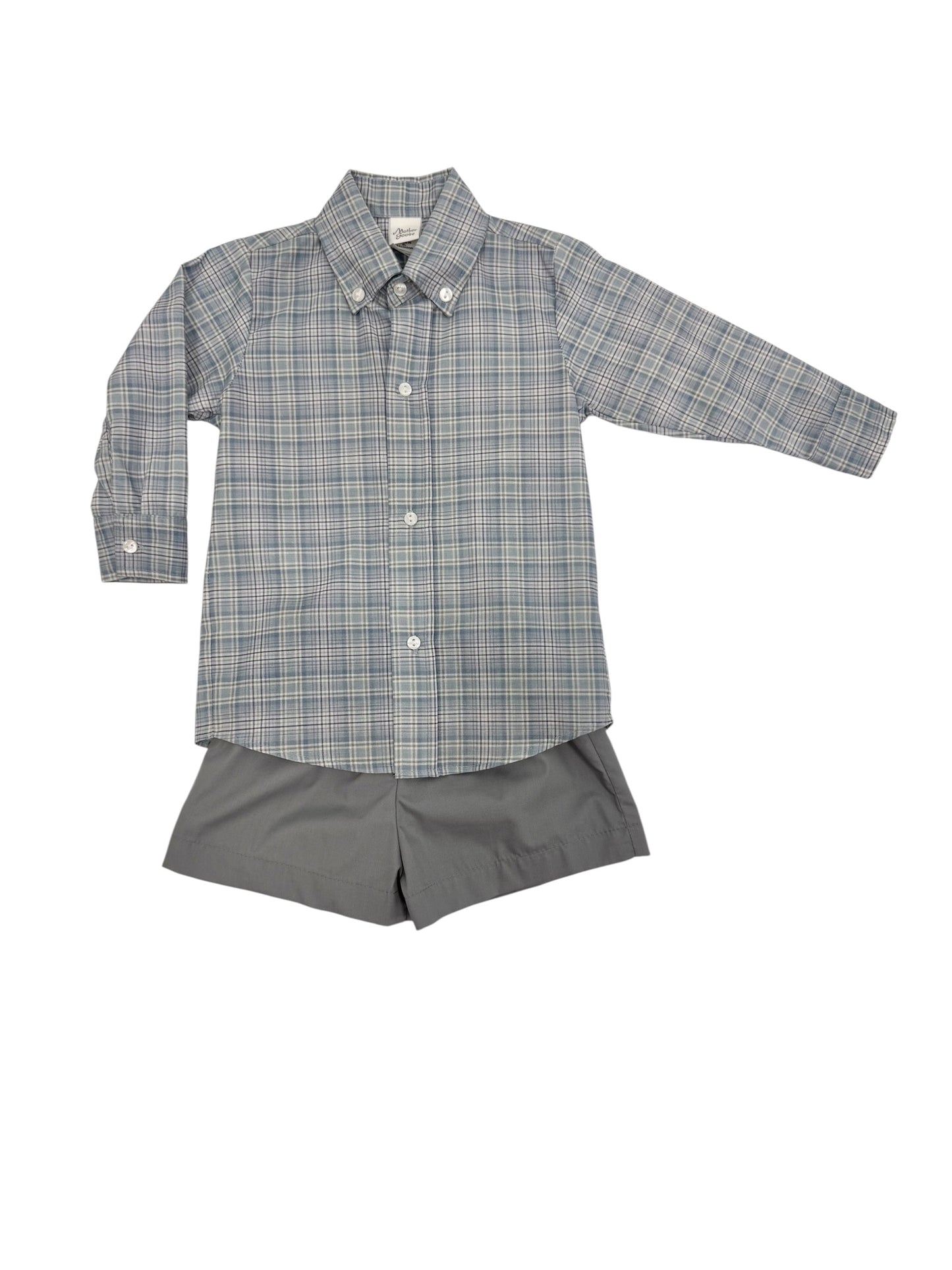 Dusty Blue Plaid Shorts Set