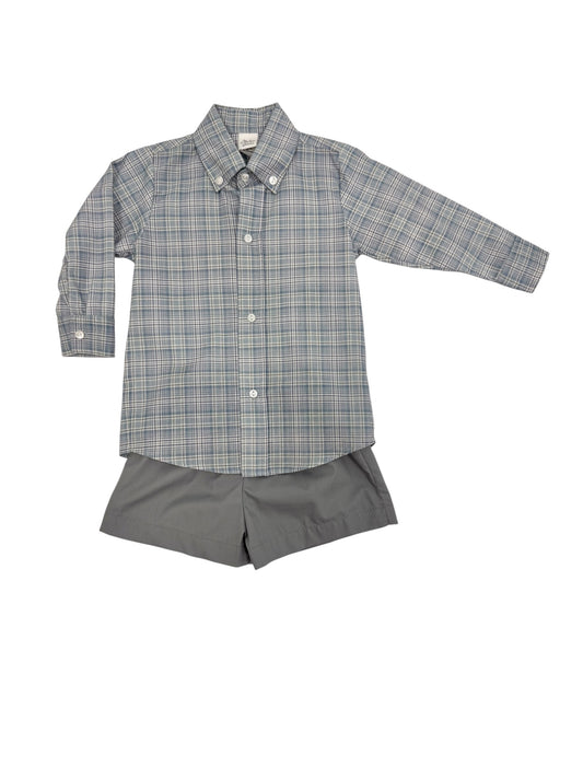Dusty Blue Plaid Shorts Set