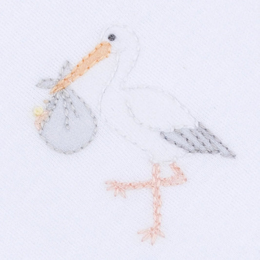 White Vintage Stork Bib
