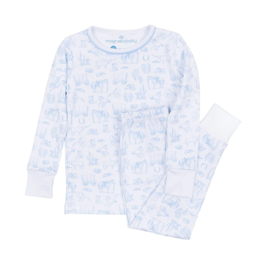 Light Blue Wild West Toile Long Pajamas