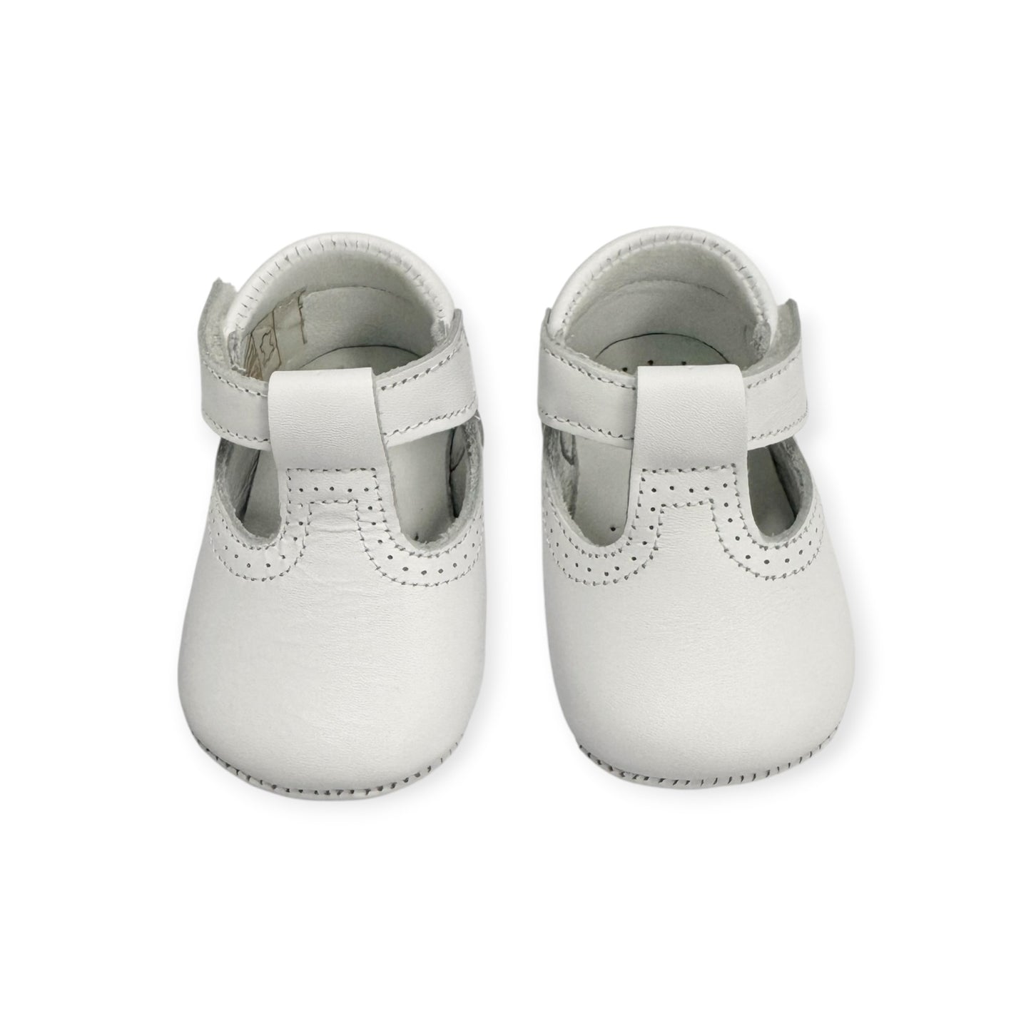 White Leather T-Strap Velcro Strap