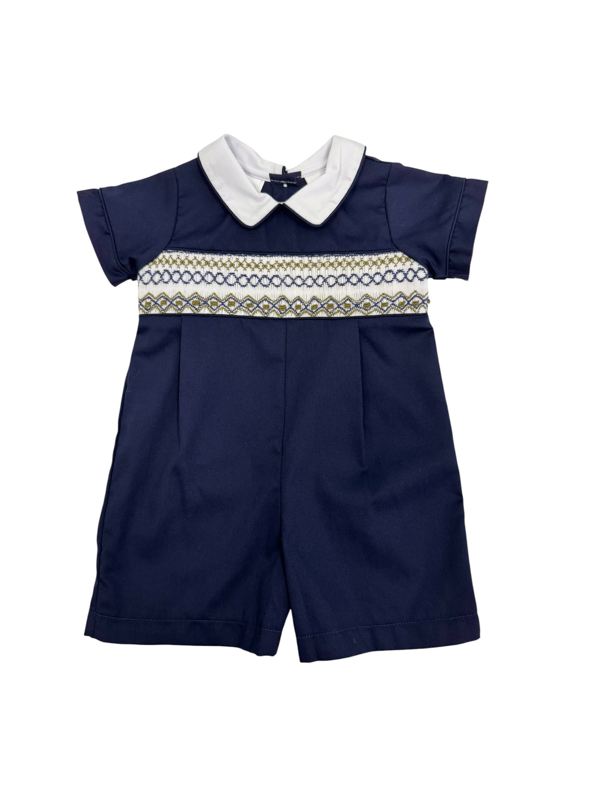 Navy Pique Smocked Romper