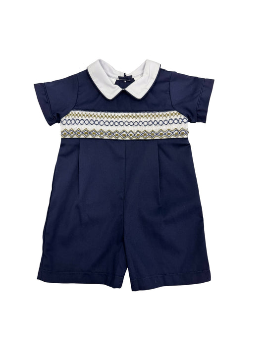 Navy Pique Smocked Romper