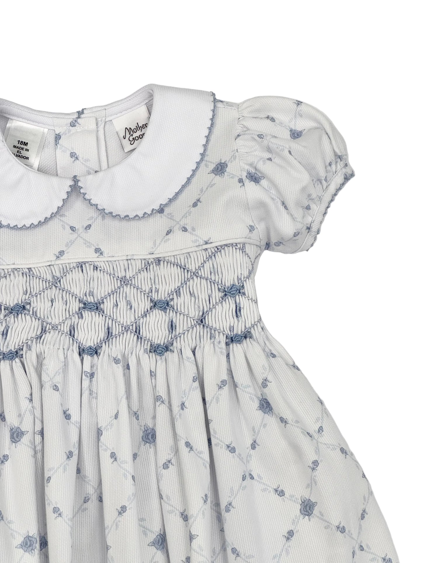 French Blue Lattice Smocked Dress