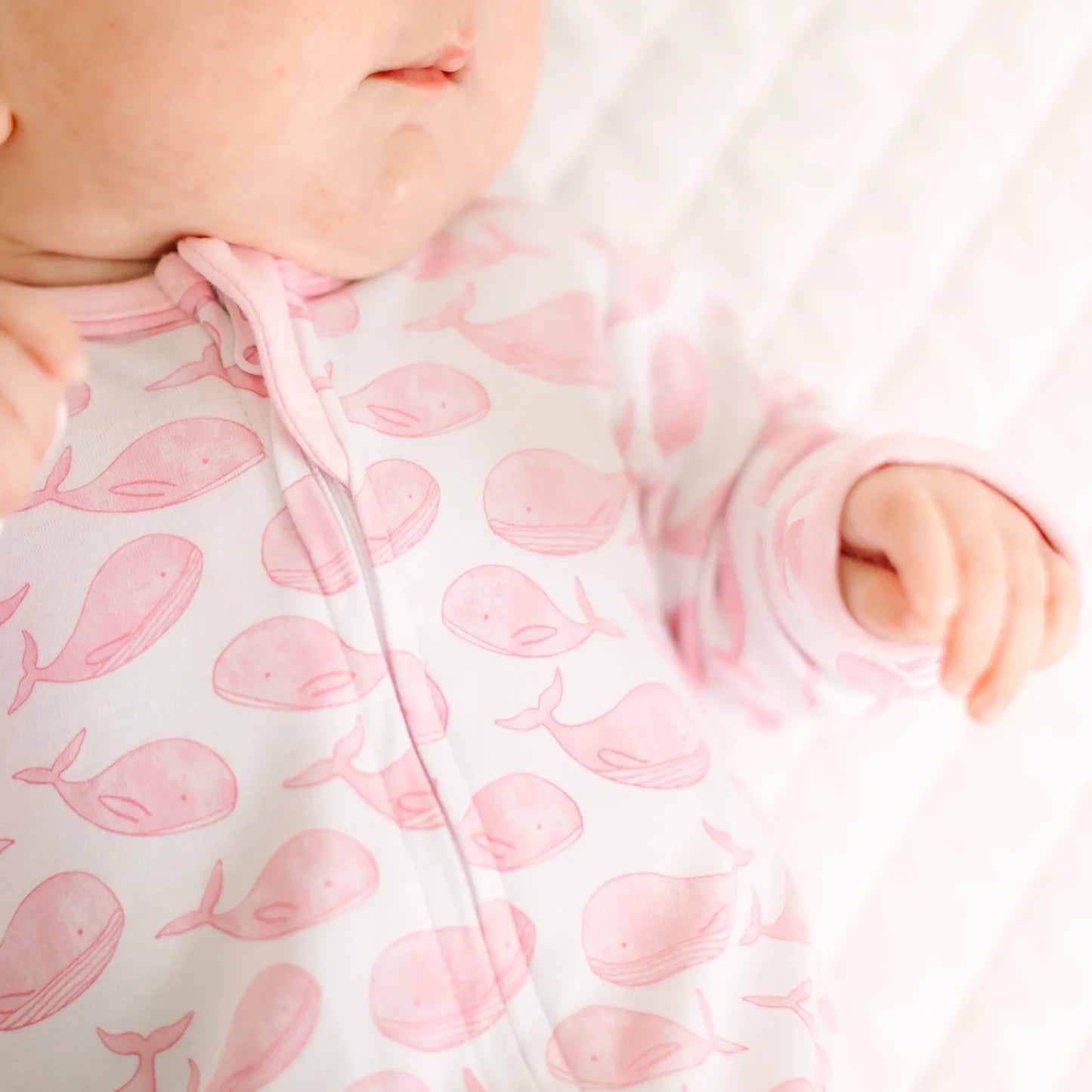 Azure Whales Print Pink Zip Footie