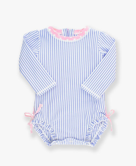 Periwinkle Blue Seersucker Long Sleeve Rashgard One Piece