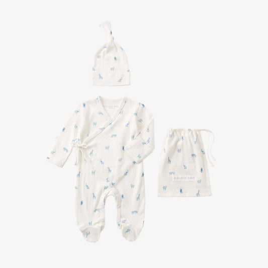 Blue Safari Print Organic Cotton Pointelle Layette 2 Pc Set