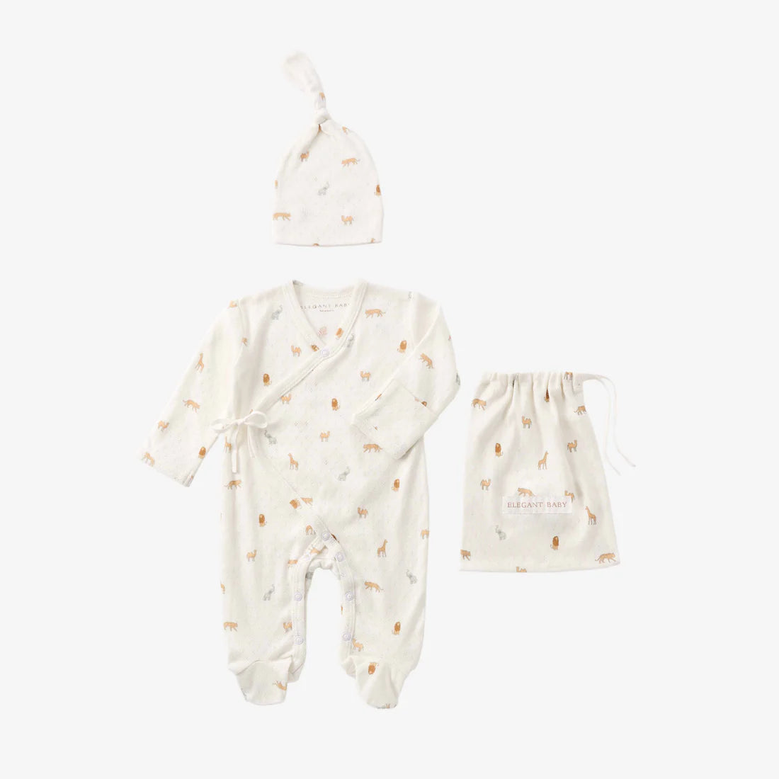 Neutral Safari Print Organic Cotton Pointelle Layette 2 Pc Set