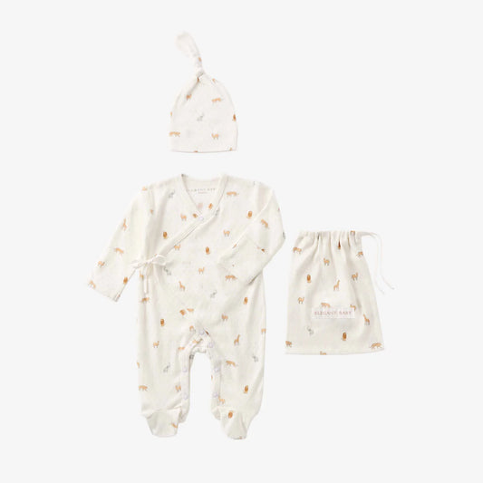 Neutral Safari Print Organic Cotton Pointelle Layette 2 Pc Set