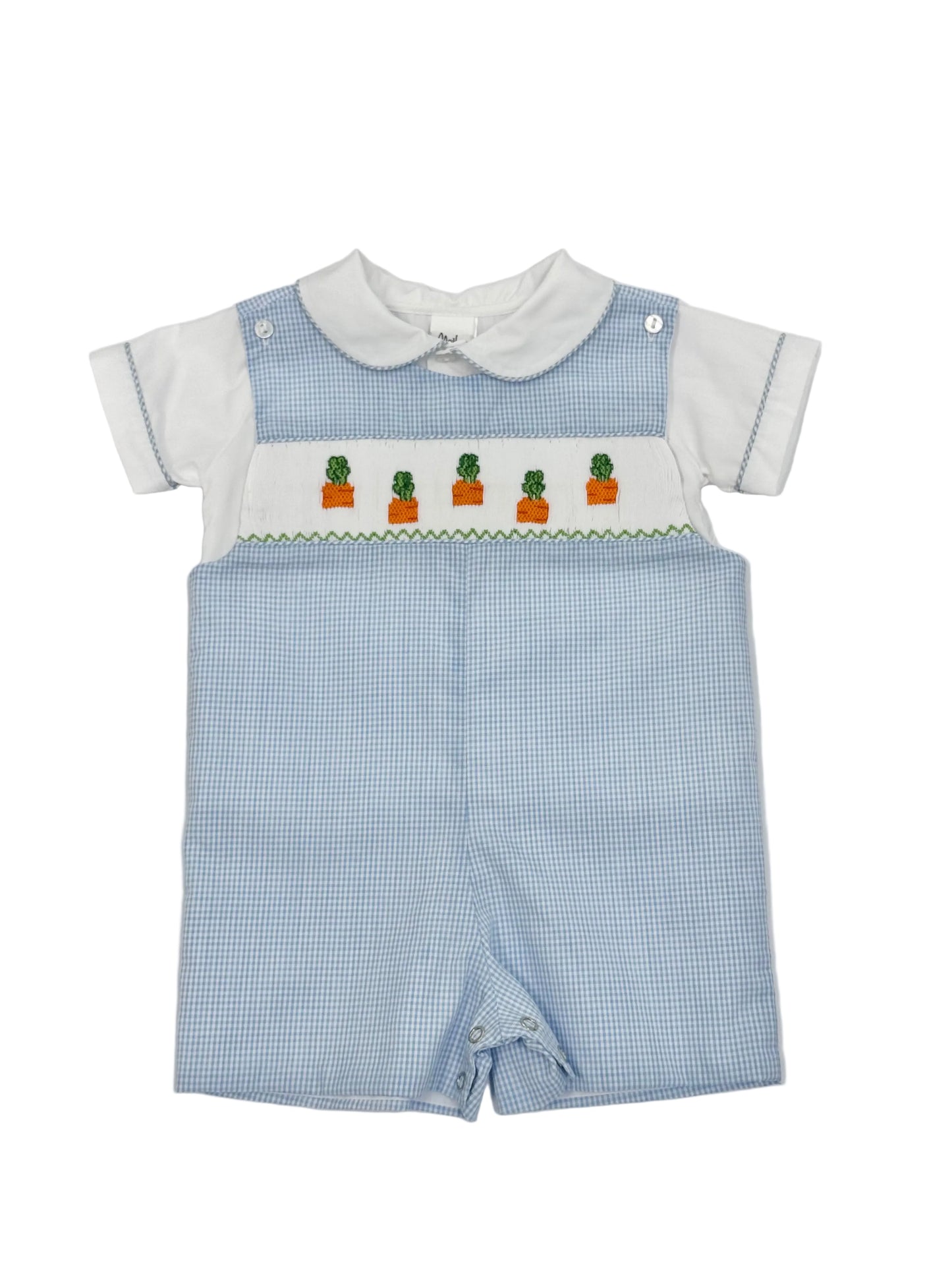 Blue Gingham Carrots Smocked Overall