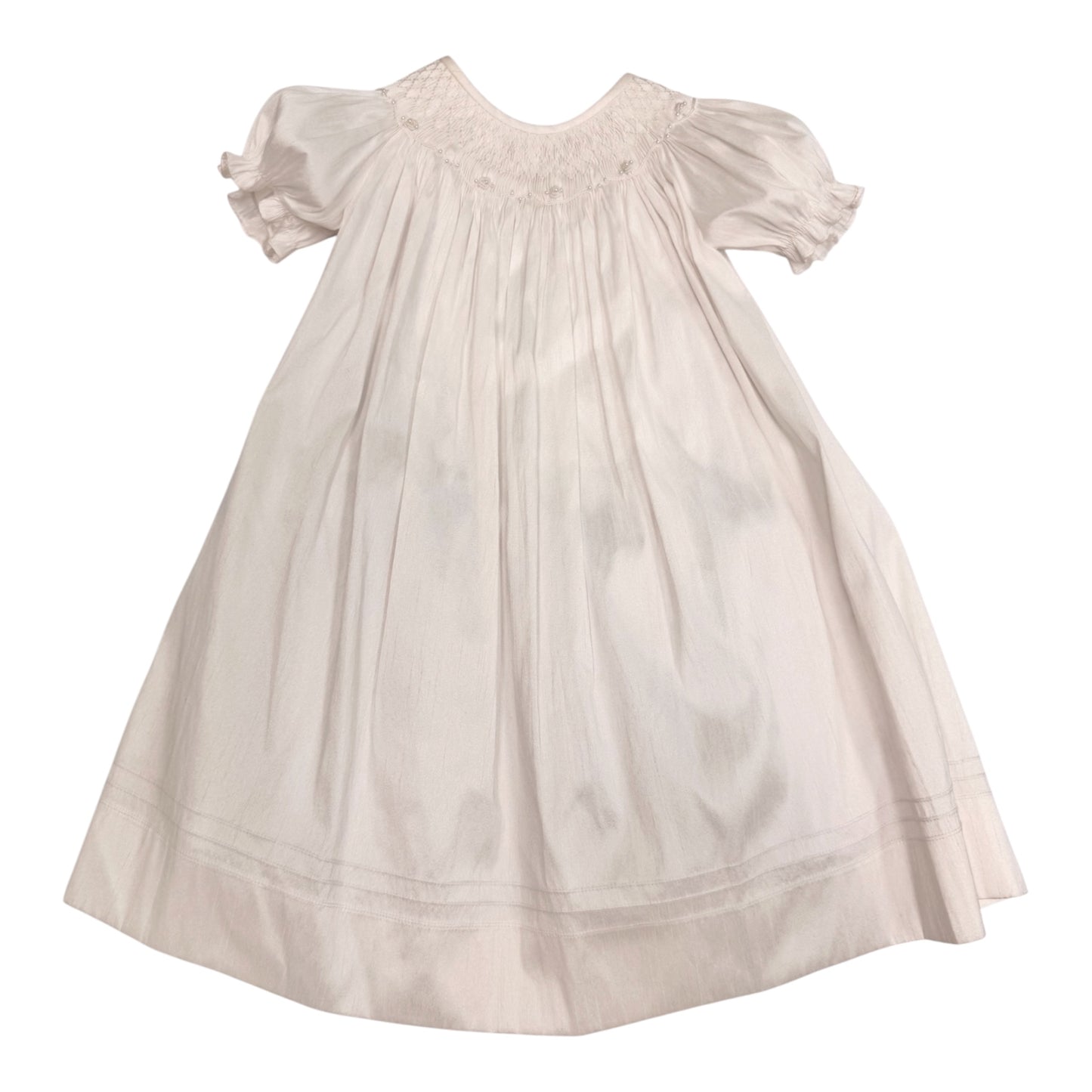 26751 White Poly Silk Smocked Dress Size 2T