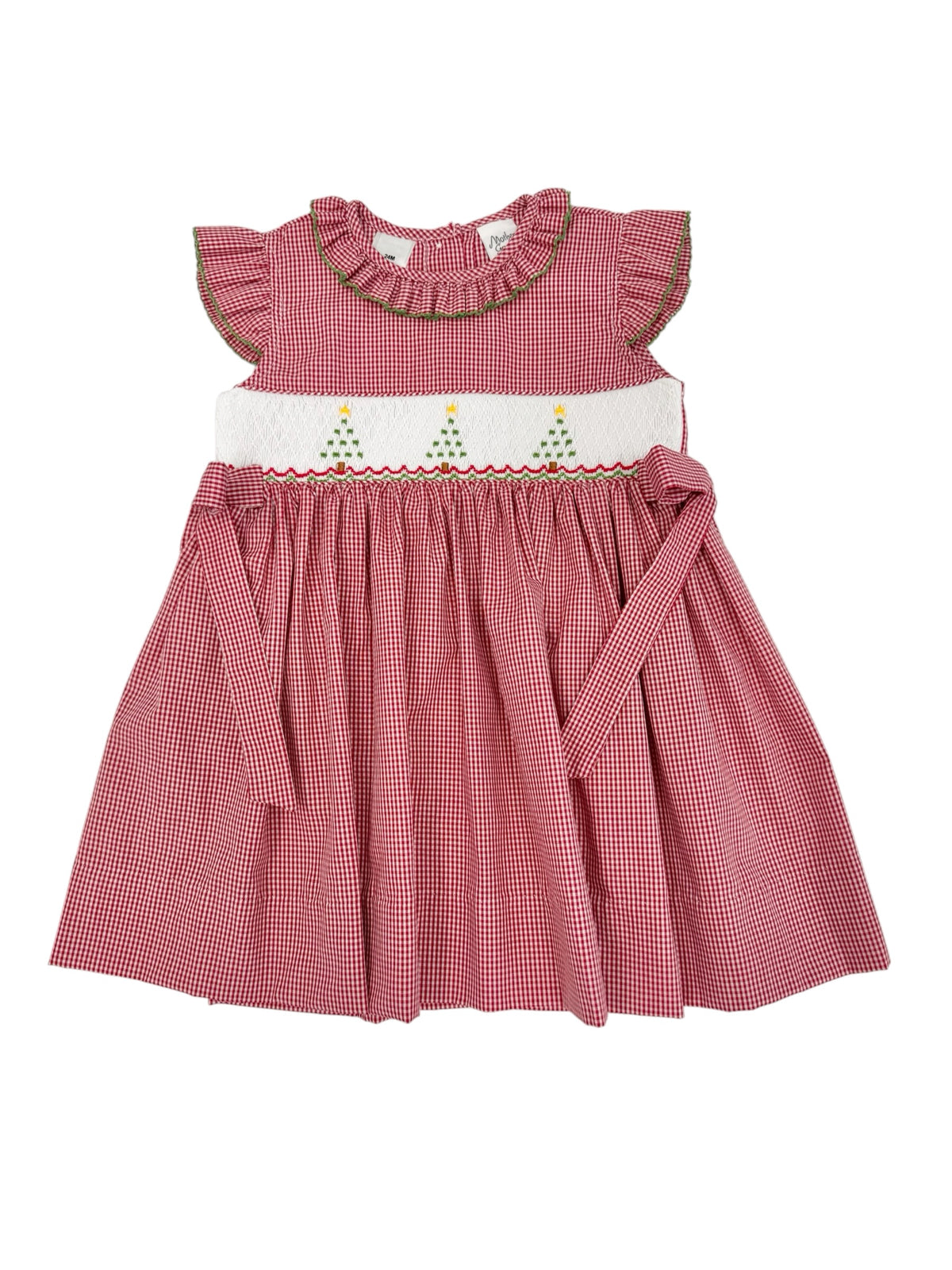 Red Gingham Smocked Christmas Tree Dress