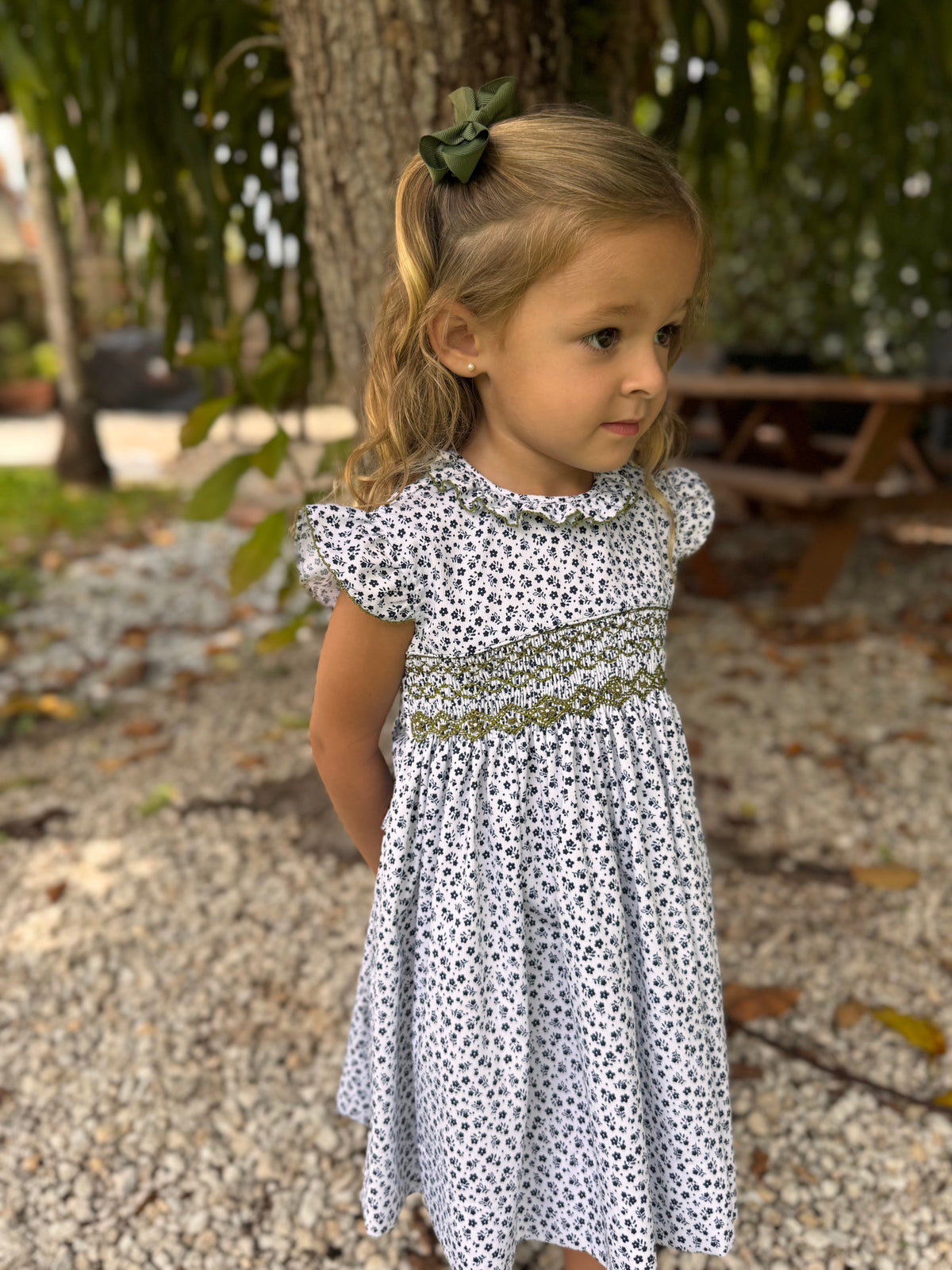 Navy Posies Smocked Dress