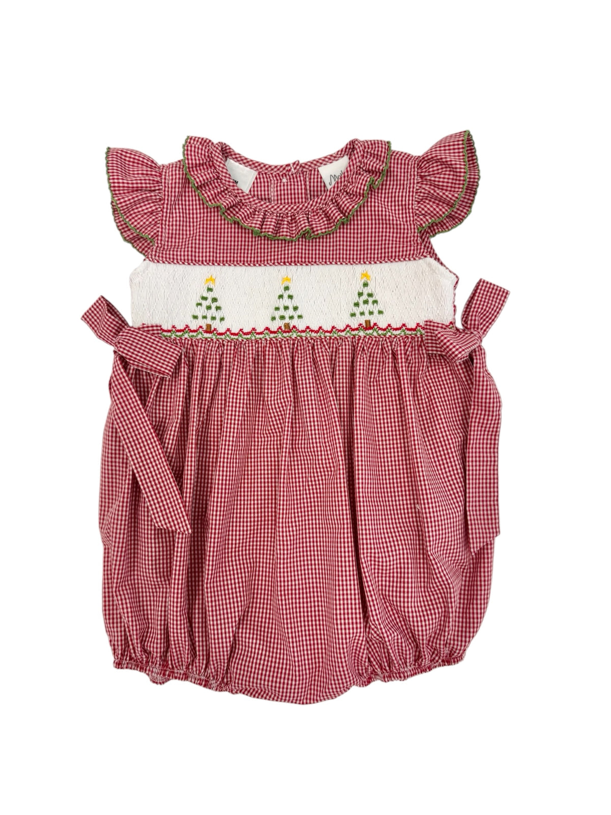 Red Gingham Smocked Christmas Tree Romper