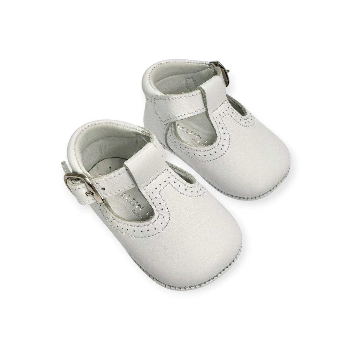 White Leather T-Strap Buckle Strap