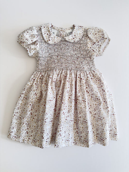 FH02-25-1 Taupe Flowers Smocked Dress