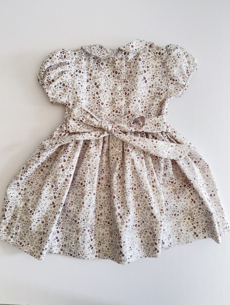FH02-25-1 Taupe Flowers Smocked Dress