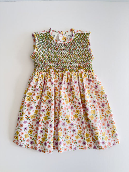 FH024-25-1 Moss Green Smocked Flower Dress
