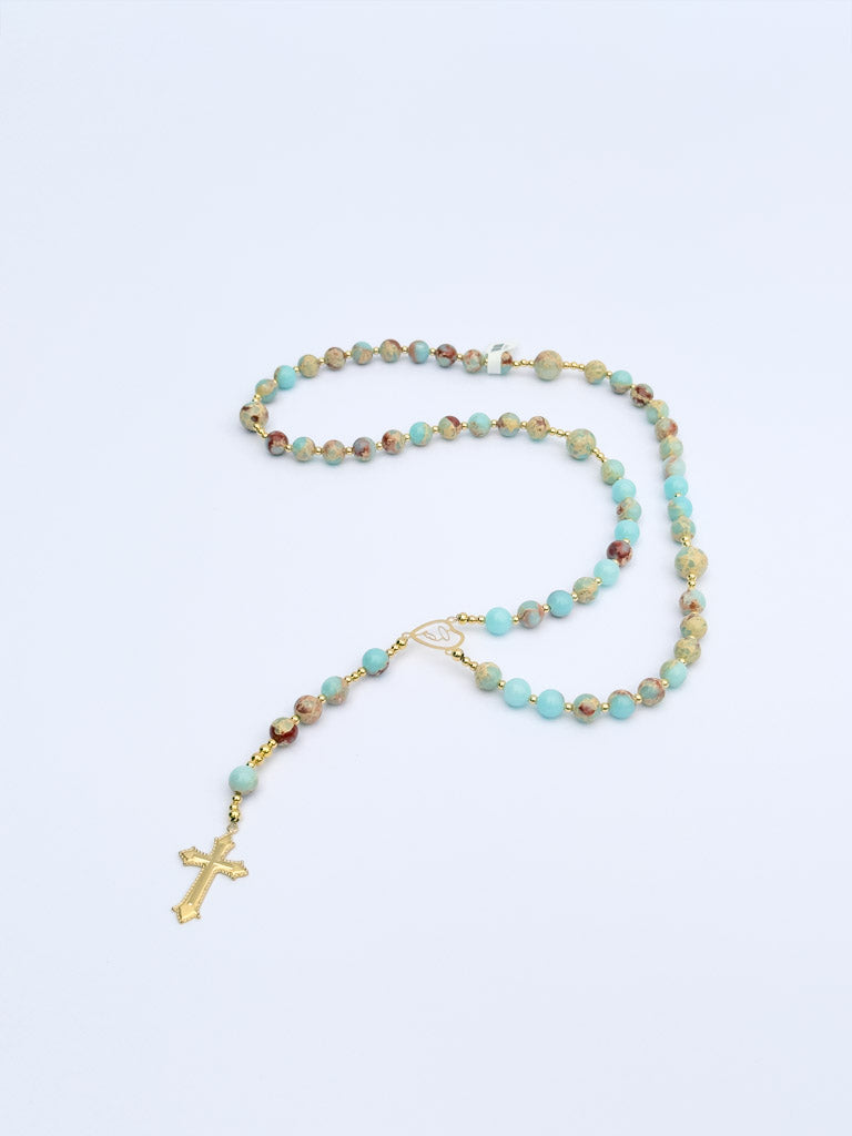 Multi Color Aqua Glass Rosary