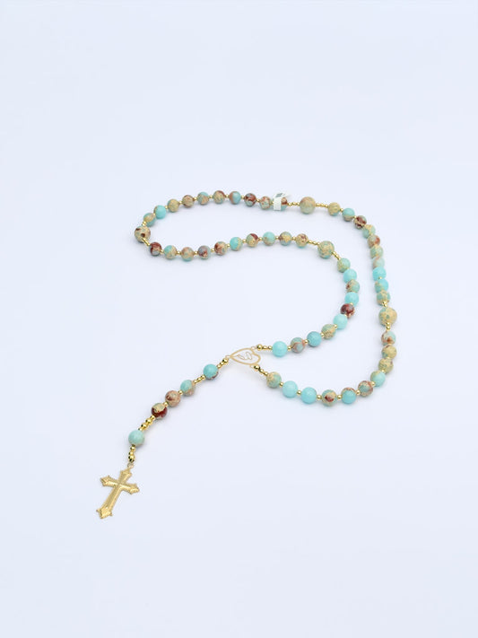 Multi Color Aqua Glass Rosary