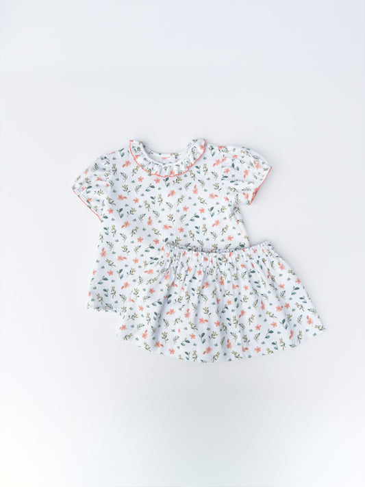 Coral Flowers Skirt Set