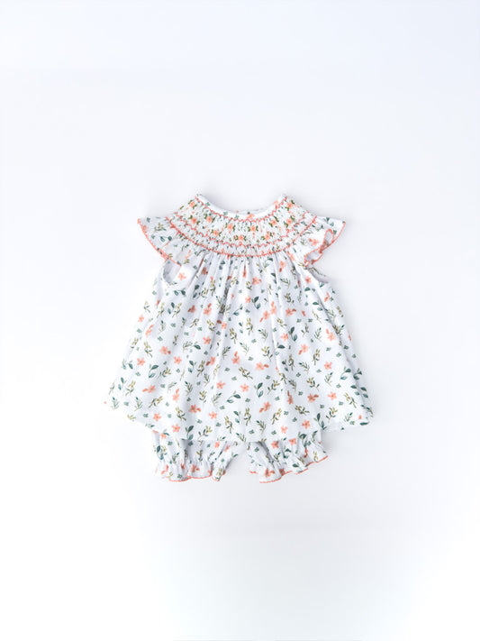 FH10-25-1 Coral Smocked Bishop Bloomer Set