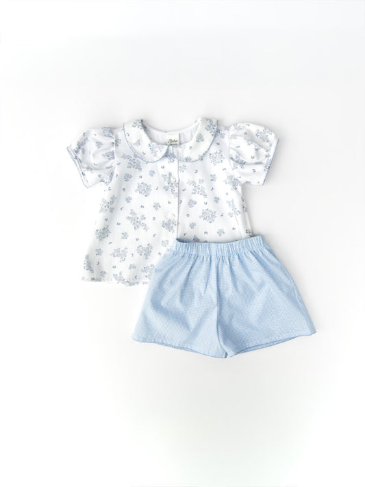 FH17-25-2 Periwinkle Flower Gingham Skirt Set