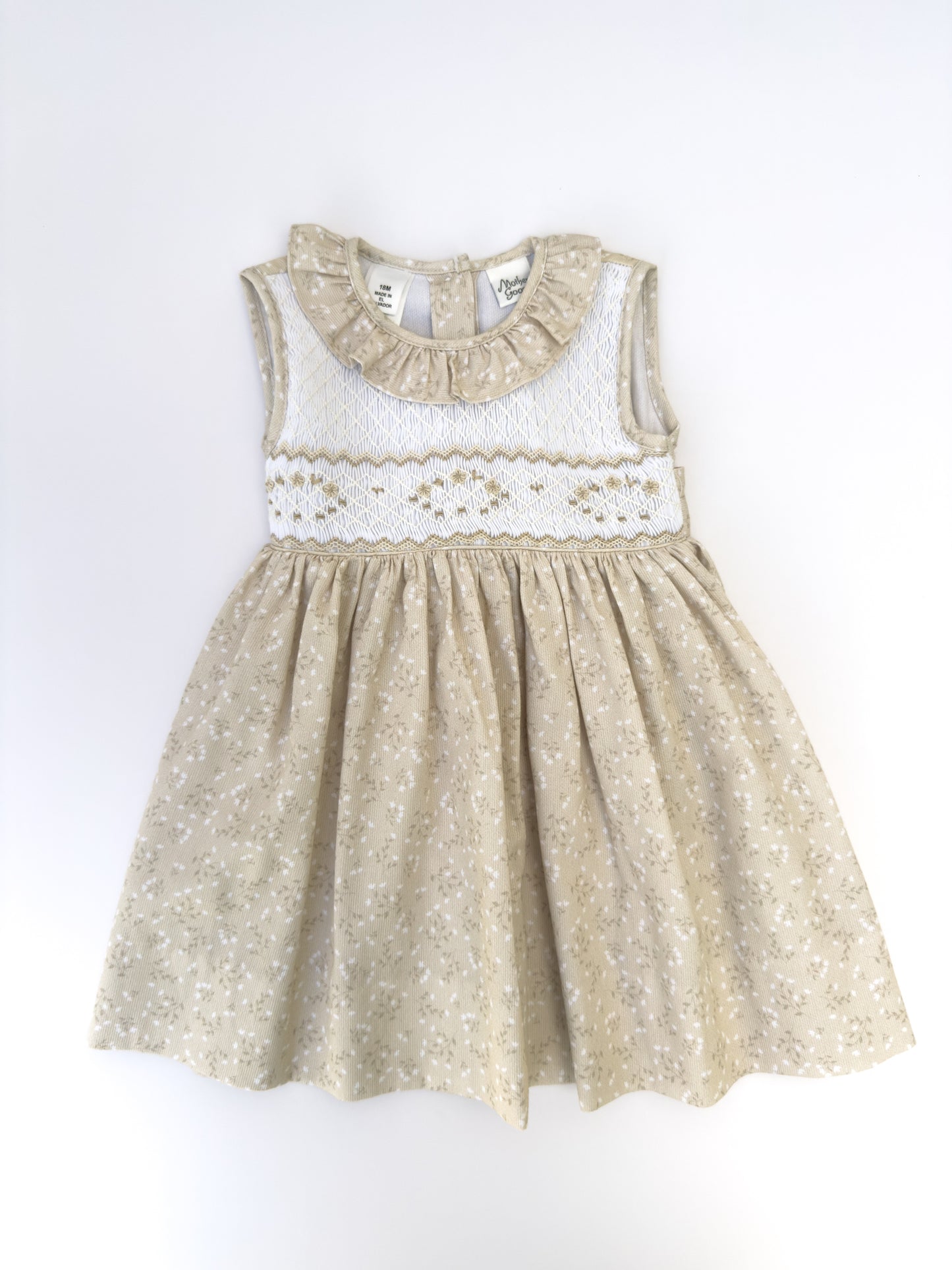 FH05-25-1 Beige Flowers Smocked Dress