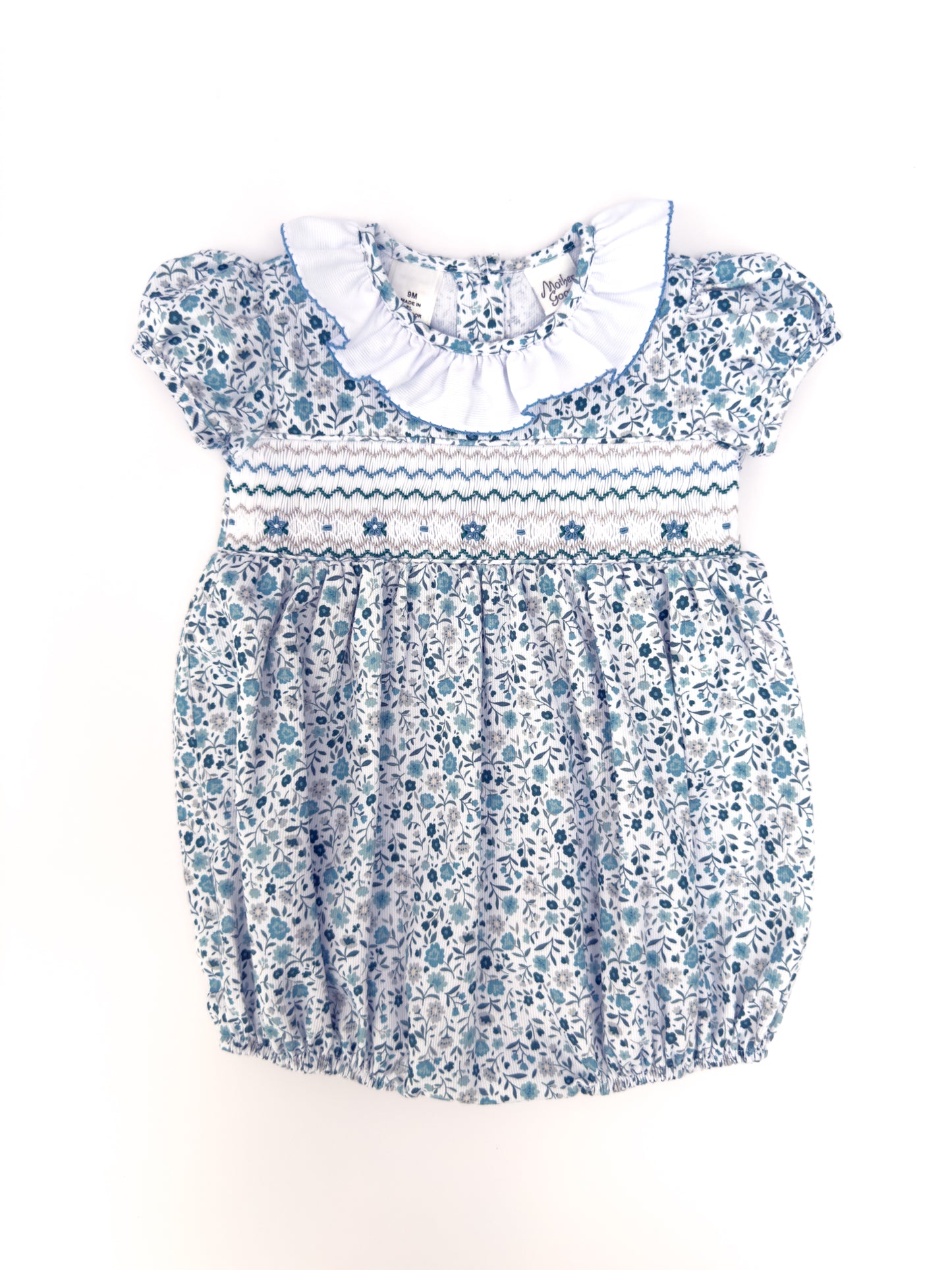 FH08-25-1 Teal Flowers Smocked Romper