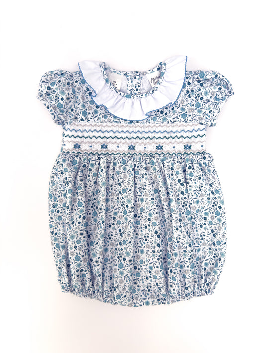 FH08-25-1 Teal Flowers Smocked Romper