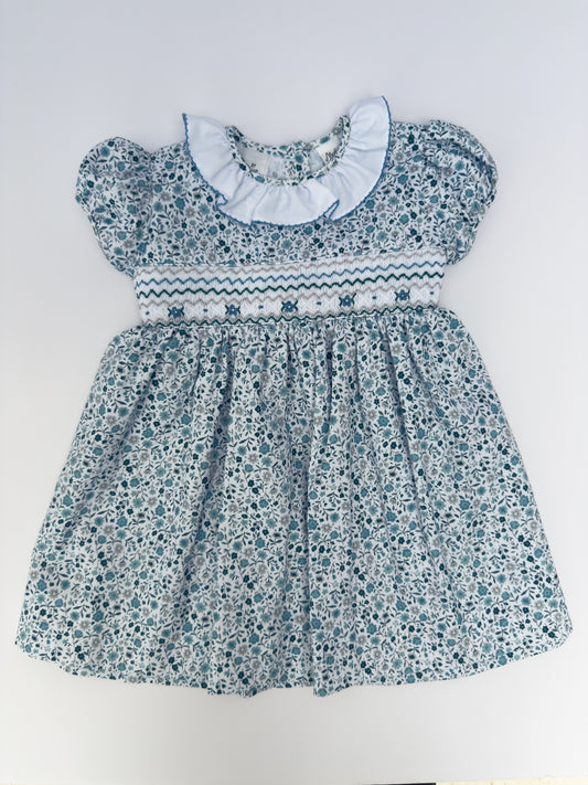 FH08-25-2 Teal Flowers Smocked Dress