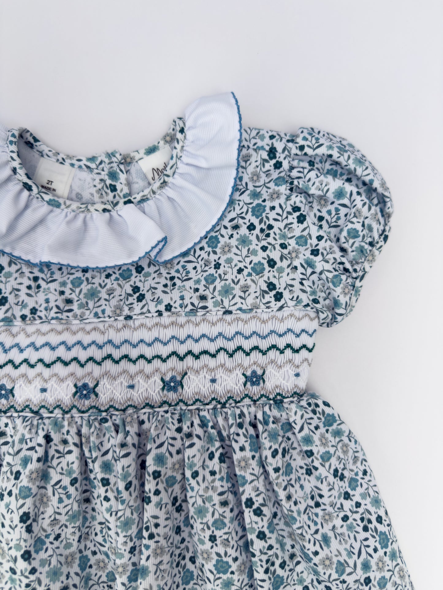 FH08-25-2 Teal Flowers Smocked Dress