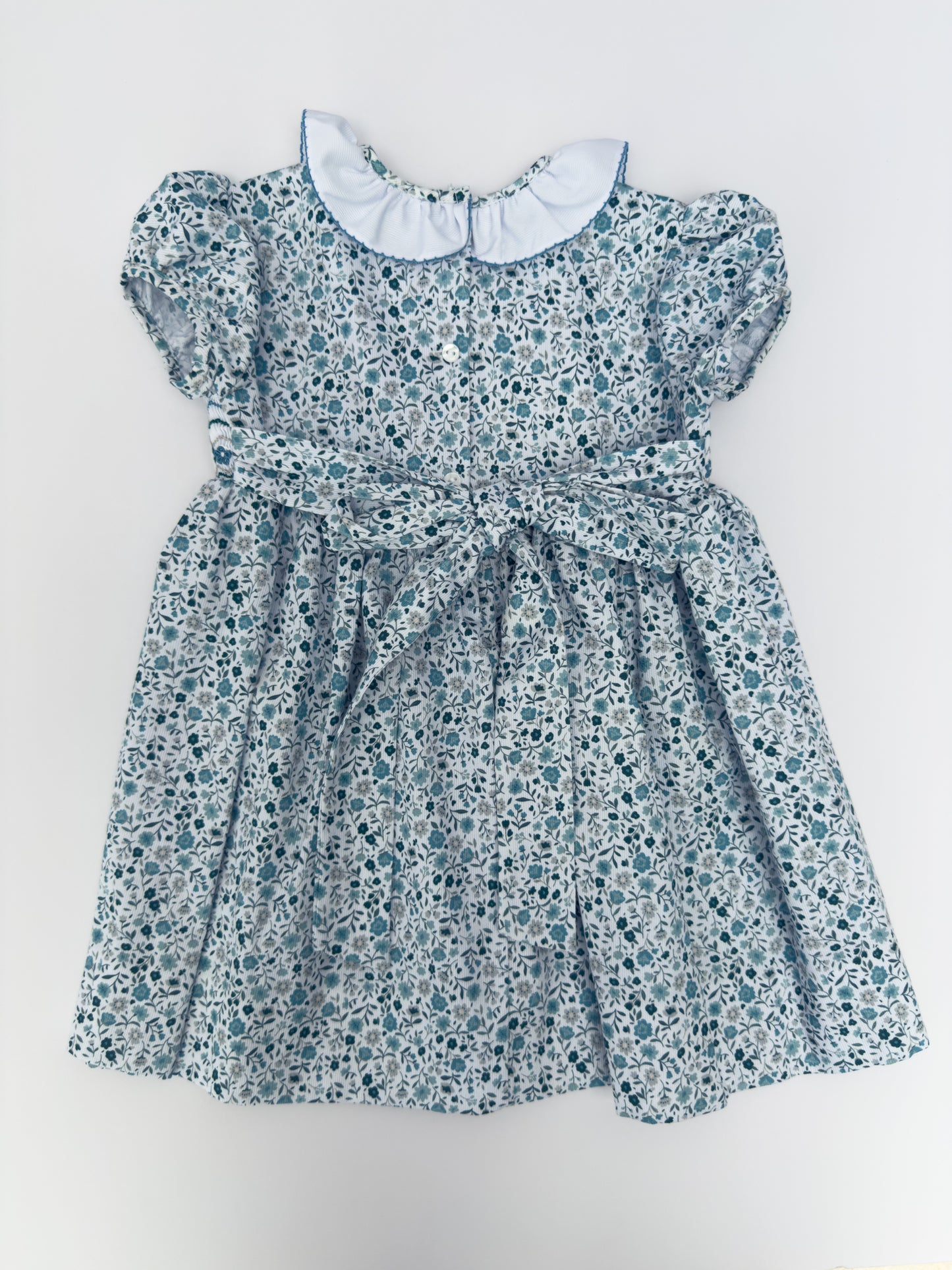 FH08-25-2 Teal Flowers Smocked Dress