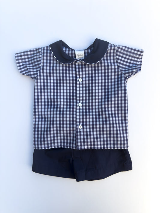 SS2424-4  Blue Check Shorts Set