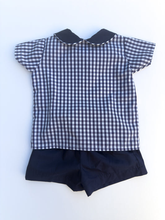 SS2424-4  Blue Check Shorts Set