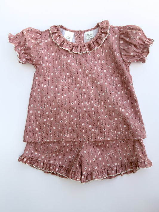 F09-25-2 Rose Print Shorts Set