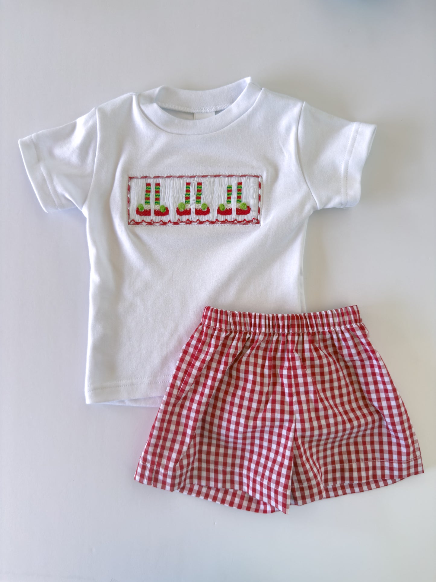 F06-25-3 Red Check Elf Shorts Set