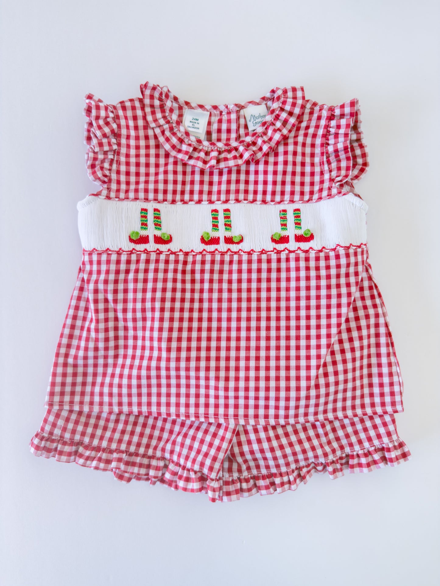 F06-25-1 Red Check Elf Shorts Set