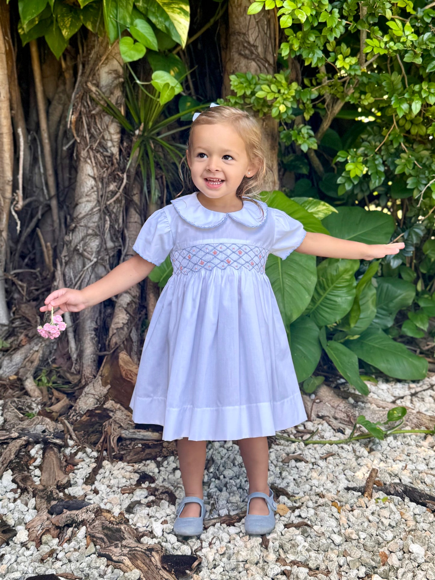 White/ Blue Smocked Dress