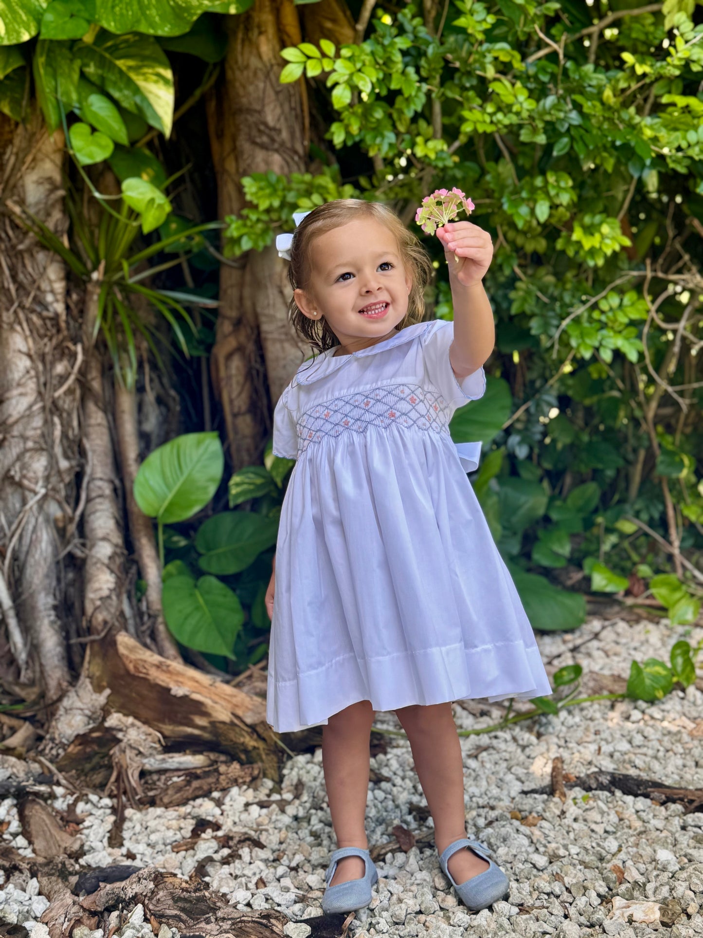 White/ Blue Smocked Dress