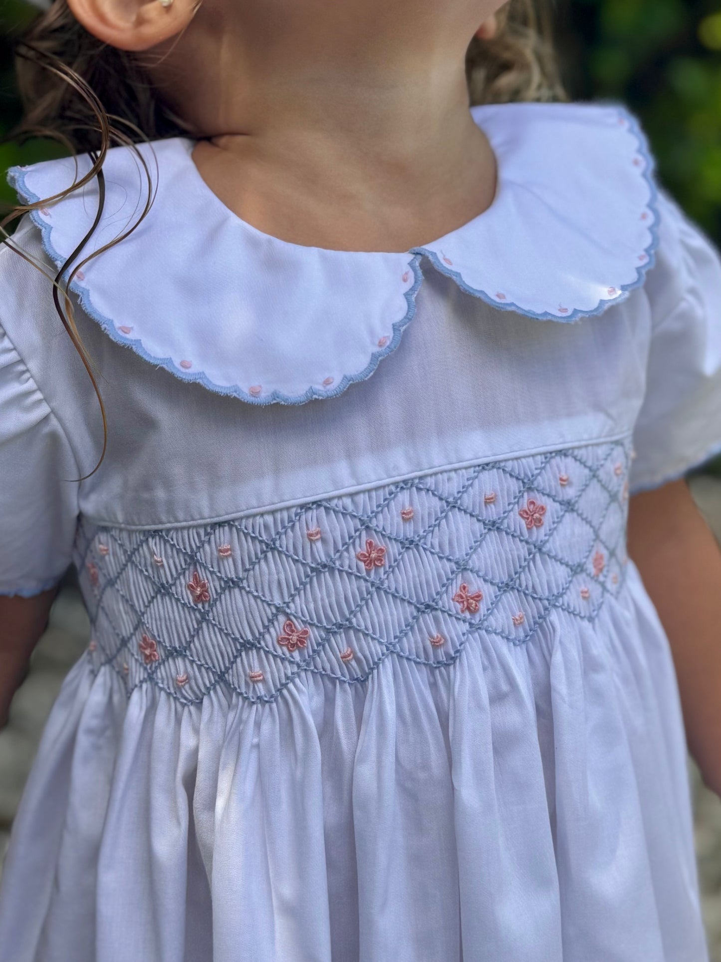 White/ Blue Smocked Dress