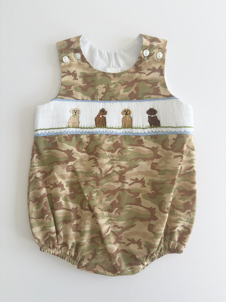 SS-01-25-1 Camo Dog Smocked Bubble