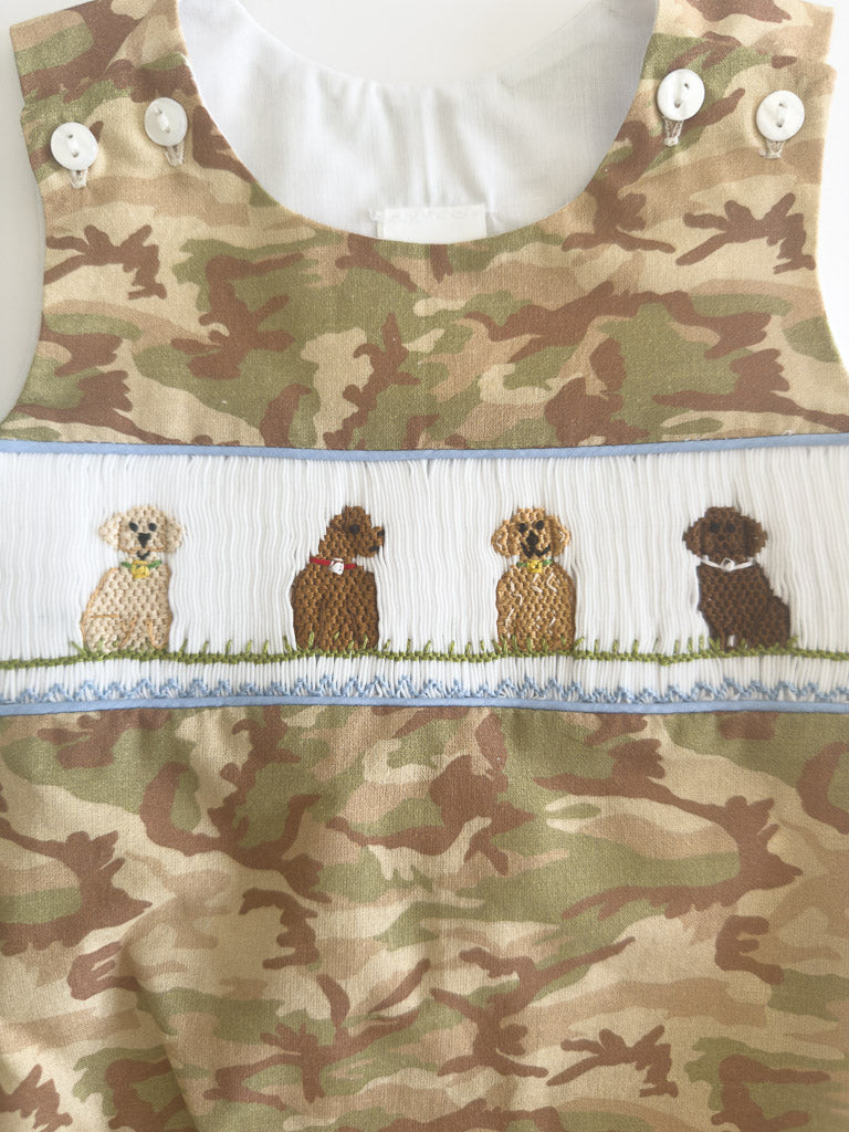 SS-01-25-1 Camo Dog Smocked Bubble